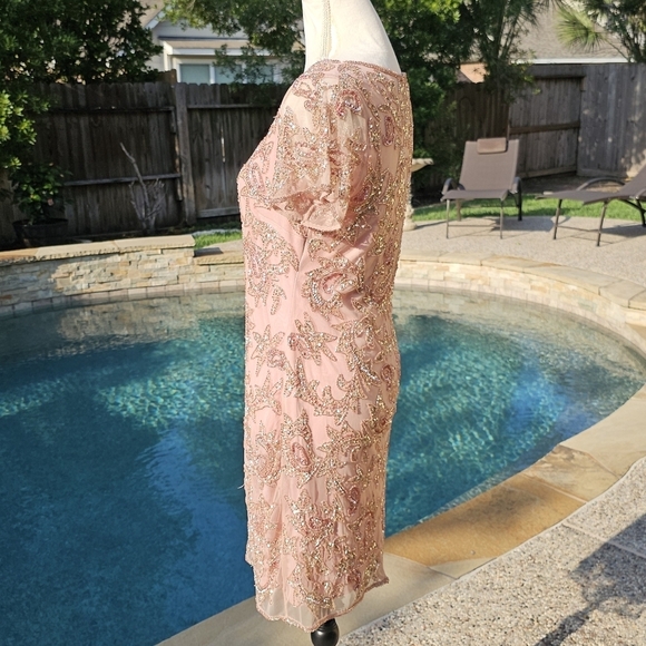 Pisarro Nights sequins beaded pink dress 6 - Picture 13 of 15